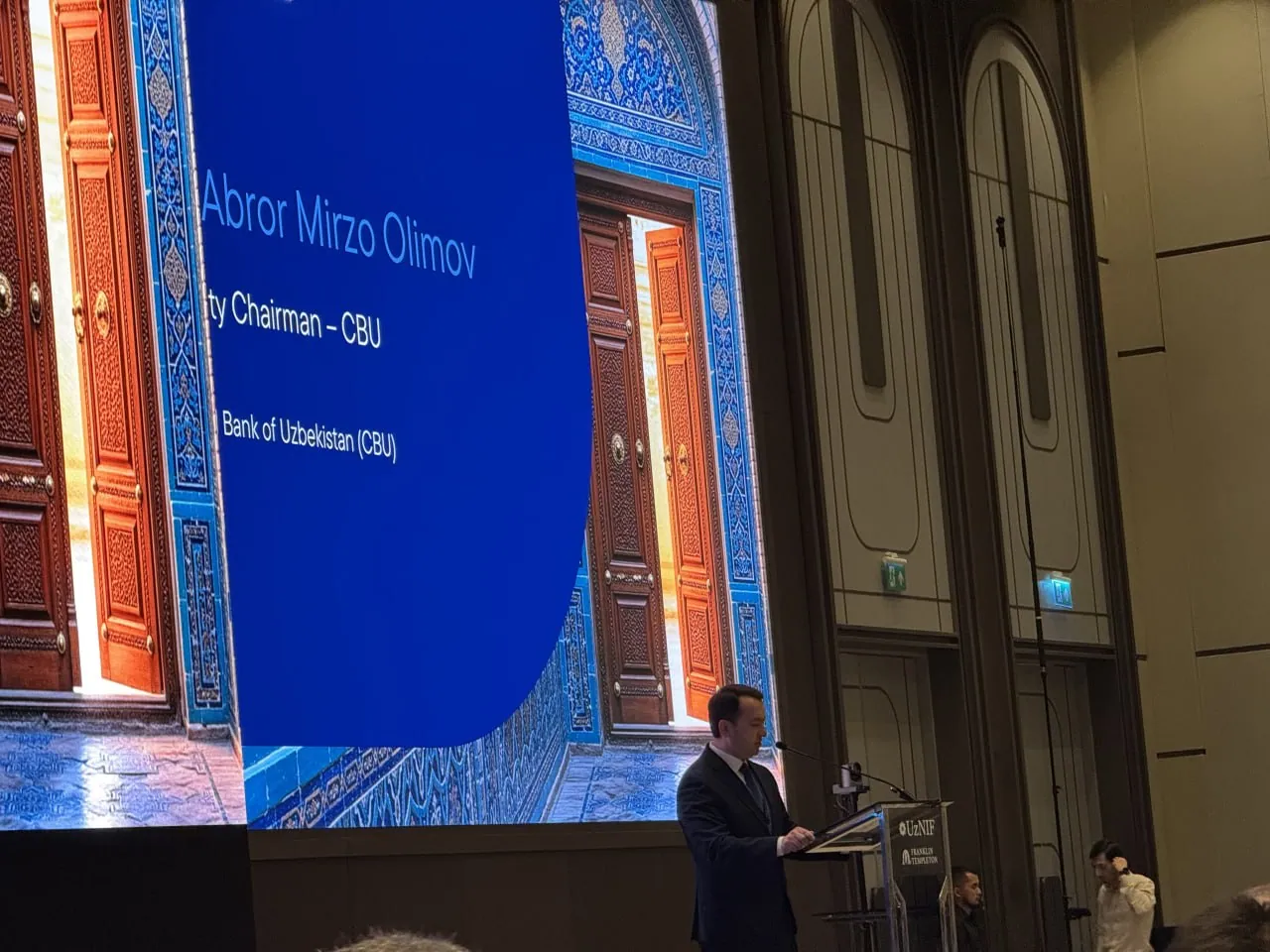 Abror Mirzo Olimov, Deputy Chairman of the Central Bank of Uzbekistan, speaking at UzNIF Investor Day 2026